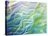 Abstract Steaks of Green, Blue, Lavender And White in Blowing Fabric-null-Stretched Canvas