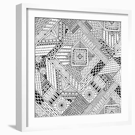 Abstract Striped Textured Geometric Tribal Seamless Pattern.-Julia Snegireva-Framed Art Print