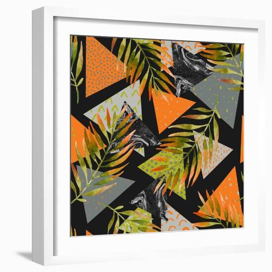 Abstract Summer Background - Triangles with Palm Tree Leaves-tanycya-Framed Art Print