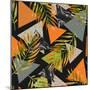 Abstract Summer Background - Triangles with Palm Tree Leaves-tanycya-Mounted Premium Giclee Print