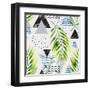 Abstract Summer Background - Triangles with Palm Tree Leaves-tanycya-Framed Art Print