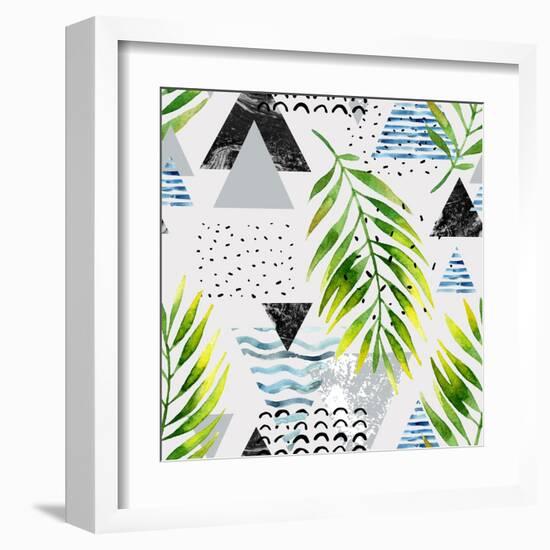 Abstract Summer Background - Triangles with Palm Tree Leaves-tanycya-Framed Art Print