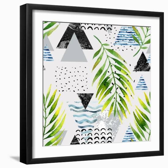 Abstract Summer Background - Triangles with Palm Tree Leaves-tanycya-Framed Art Print