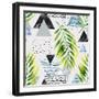 Abstract Summer Background - Triangles with Palm Tree Leaves-tanycya-Framed Art Print