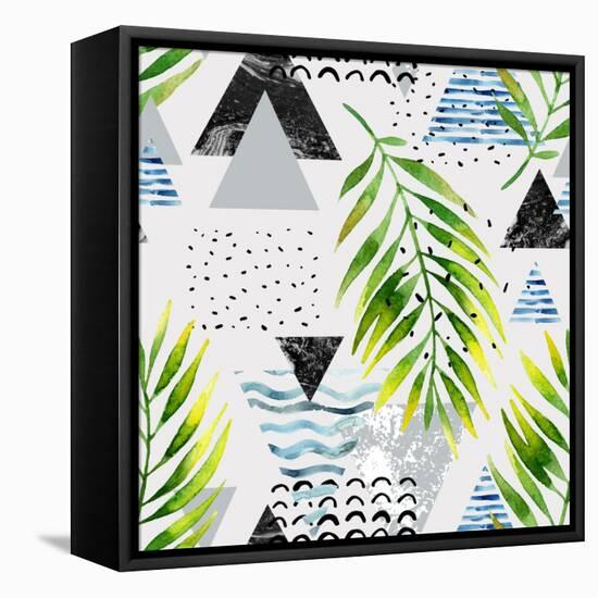 Abstract Summer Background - Triangles with Palm Tree Leaves-tanycya-Framed Stretched Canvas