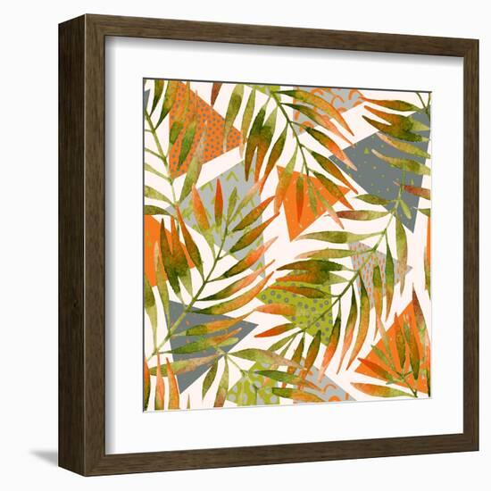 Abstract Summer Background - Triangles with Palm Tree Leaves-tanycya-Framed Art Print