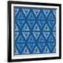 Abstract Textile Blue Triangles Ikat Seamless Pattern Background-Oksancia-Framed Art Print