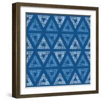 Abstract Textile Blue Triangles Ikat Seamless Pattern Background-Oksancia-Framed Art Print