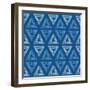 Abstract Textile Blue Triangles Ikat Seamless Pattern Background-Oksancia-Framed Art Print