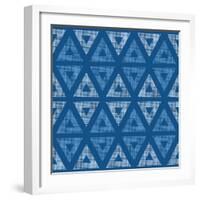 Abstract Textile Blue Triangles Ikat Seamless Pattern Background-Oksancia-Framed Art Print