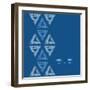 Abstract Textile Blue Triangles Ikat Vertical Seamless Pattern Background-Oksancia-Framed Art Print