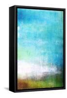 Abstract Textured Background: White, Brown, and Green Patterns on Blue Sky-Like Backdrop. for Art T-iulias-Framed Stretched Canvas