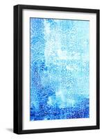 Abstract Textured Background: White Patterns on Blue Sky-Like Backdrop-iulias-Framed Art Print