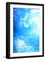 Abstract Textured Background: White Patterns on Blue Sky-Like Backdrop-iulias-Framed Art Print