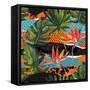 Abstract Tropical Summer Pattern - Watercolor Exotic Flower, Monstera, and Palm Leaves-tanycya-Framed Stretched Canvas