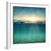 Abstract Underwater Background with Sunbeams-egal-Framed Photographic Print