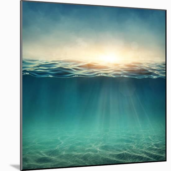 Abstract Underwater Background with Sunbeams-egal-Mounted Photographic Print