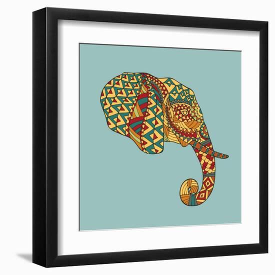 Abstract Vector Image of an Elephant's Head in Profile with Ethnic Pattern on a Gray Background. Us-Yuriy2012-Framed Art Print