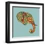 Abstract Vector Image of an Elephant's Head in Profile with Ethnic Pattern on a Gray Background. Us-Yuriy2012-Framed Art Print