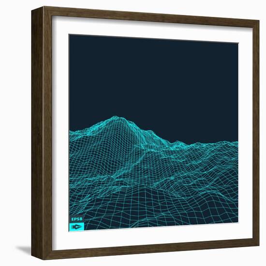 Abstract Vector Landscape Background. Cyberspace Grid. 3D Technology Vector Illustration.-Login-Framed Art Print