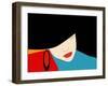 Abstract Vector Pattern of a Beautiful Girl in a Black Hat, Blue Dress, Red Lipstick. Beauty and Fa-Viktoriya Panasenko-Framed Art Print