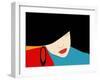 Abstract Vector Pattern of a Beautiful Girl in a Black Hat, Blue Dress, Red Lipstick. Beauty and Fa-Viktoriya Panasenko-Framed Art Print