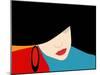 Abstract Vector Pattern of a Beautiful Girl in a Black Hat, Blue Dress, Red Lipstick. Beauty and Fa-Viktoriya Panasenko-Mounted Art Print