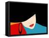 Abstract Vector Pattern of a Beautiful Girl in a Black Hat, Blue Dress, Red Lipstick. Beauty and Fa-Viktoriya Panasenko-Framed Stretched Canvas