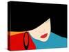 Abstract Vector Pattern of a Beautiful Girl in a Black Hat, Blue Dress, Red Lipstick. Beauty and Fa-Viktoriya Panasenko-Stretched Canvas