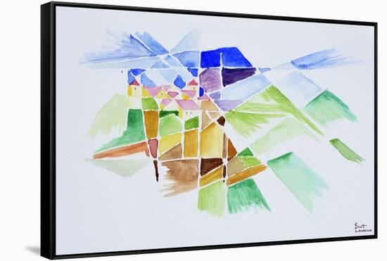 Abstract watercolor of Gourdon, Provence, France-Richard Lawrence-Framed Stretched Canvas