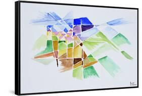 Abstract watercolor of Gourdon, Provence, France-Richard Lawrence-Framed Stretched Canvas