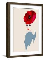 Abstract Watercolor Portrait of Women in Hat Form of a Red Poppy, Beauty Fashion Logo, Makeup , Bea-Viktoriya Panasenko-Framed Art Print