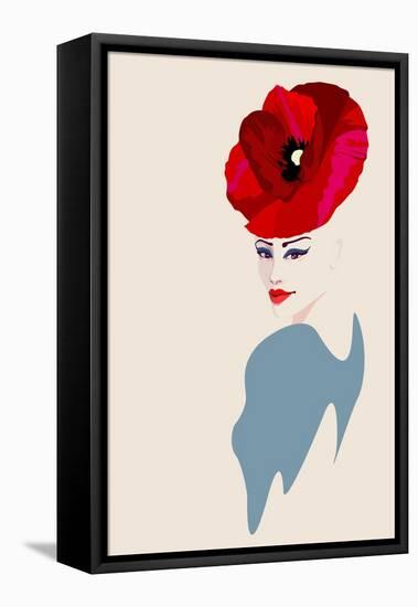 Abstract Watercolor Portrait of Women in Hat Form of a Red Poppy, Beauty Fashion Logo, Makeup , Bea-Viktoriya Panasenko-Framed Stretched Canvas