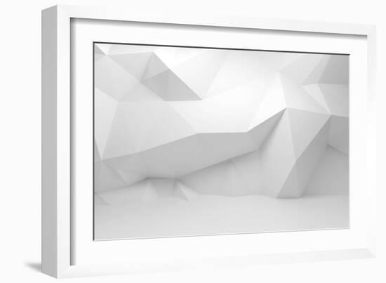 Abstract White 3D Interior with Polygonal Pattern on the Wall-Eugene Sergeev-Framed Art Print