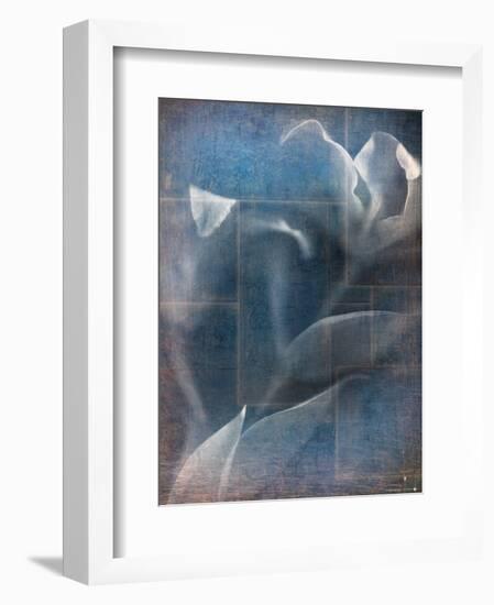 Abstract White Flower on Blue Background-Robert Cattan-Framed Photographic Print