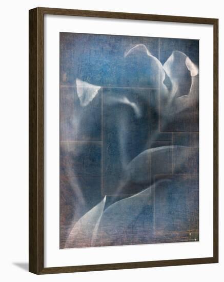 Abstract White Flower on Blue Background-Robert Cattan-Framed Photographic Print