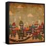 Abstract Winter City Vintage Colorful-Cienpies Design-Framed Stretched Canvas