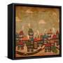 Abstract Winter City Vintage Colorful-Cienpies Design-Framed Stretched Canvas