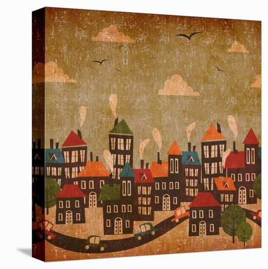 Abstract Winter City Vintage Colorful-Cienpies Design-Stretched Canvas