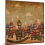 Abstract Winter City Vintage Colorful-Cienpies Design-Mounted Art Print