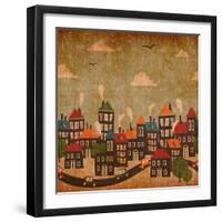 Abstract Winter City Vintage Colorful-Cienpies Design-Framed Art Print