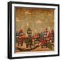 Abstract Winter City Vintage Colorful-Cienpies Design-Framed Art Print