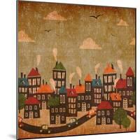 Abstract Winter City Vintage Colorful-Cienpies Design-Mounted Art Print