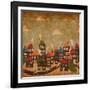 Abstract Winter City Vintage Colorful-Cienpies Design-Framed Art Print