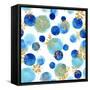 Abstract Winter Pattern with Glittering Snowflakes and Watercolor Circles on White Background. Seam-Syrytsyna Tetiana-Framed Stretched Canvas