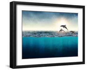 Abstract with Dolphins in Ocean-Elena Schweitzer-Framed Photographic Print