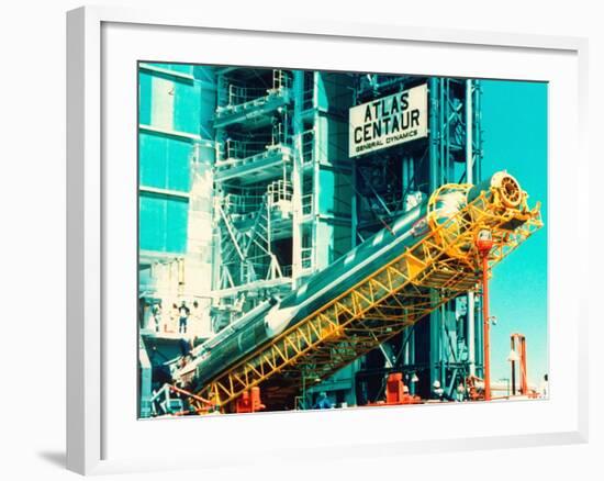 Ac-69 Atlas Centaur Rocket Being Raised into Pad before Being Launched to Release Crres into Orbit-null-Framed Photographic Print