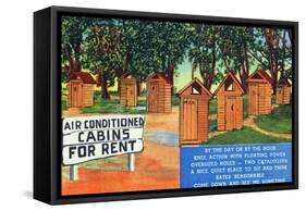 AC Cabins for Rent, View of Outhouses-Lantern Press-Framed Stretched Canvas