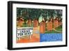 AC Cabins for Rent, View of Outhouses-Lantern Press-Framed Art Print