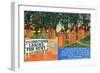 AC Cabins for Rent, View of Outhouses-Lantern Press-Framed Art Print